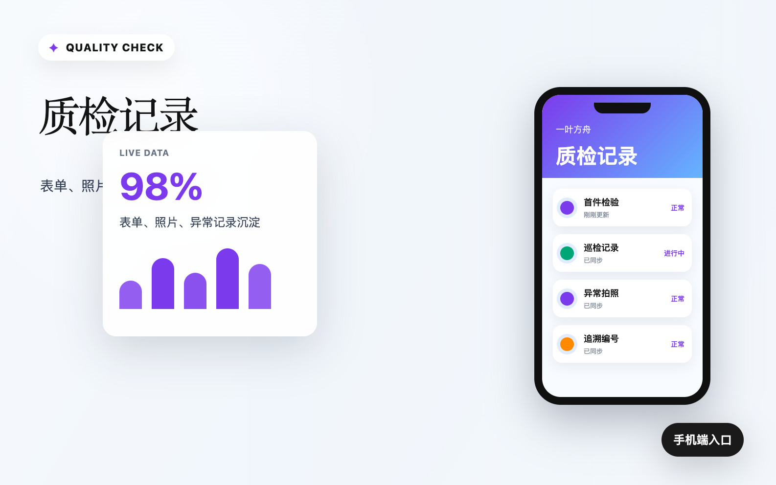 车间质检记录和手机端系统示意